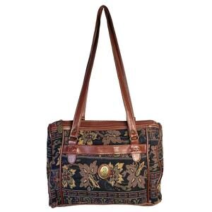 Vintage Pacific Connections Floral Tapestry Vegan Leather Trim Shoulder Bag